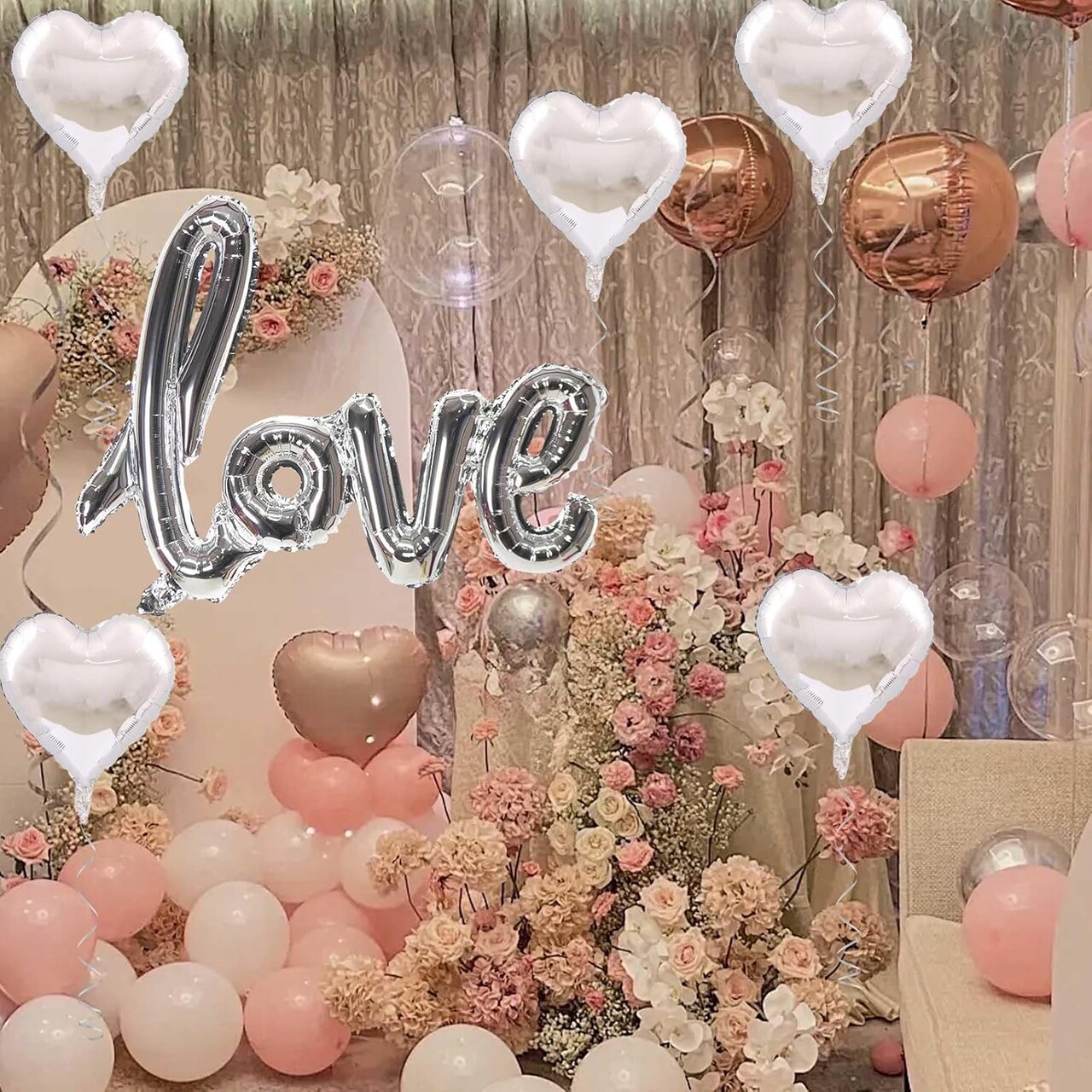 42-Inch Silver LOVE Foil Balloons + 18-Inch Silver Heart Foil Balloons – Valentines & Wedding Party Decorations (Love - Silver)